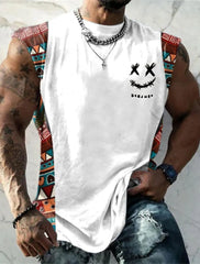 קיץ חדש לגברים וסט טי עם דוגמא שבטית צווארון עגול ביגוד יומי כושר ספורט וינטג' ללא שרוולים חולצות אתניות מודפסות