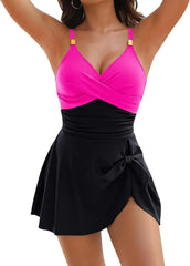 2025 New Pure Color V-Neck Bikini Swimwear Sexy One-Piece Women's Fashionable Slimming Cross-Border Swimsuit Ensemble