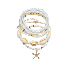 Sommer Strand Damen Reisperlenkette Fußkettchen Elastisches Seil Boho Muschel Seestern Fußkettchen Sets
