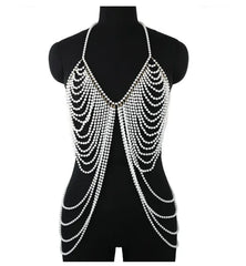 Sexy Accessories Women Bikini Pearl Chest chain Body Chain Jewelry Totally Hand-made Bra Fringed For Beach Nightclub Waist Chain