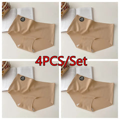 4PCS/Set Women Panties Slip Silk Seamless Briefs For Women Female Underwear Soft Thin Light Panty Culotte Femme Underpants M-XL