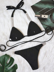 DEAT Sexy Lace-up Swimsuit Women's Solid Color Cross Hollow Out Design Bikini Two-piece Set Beach Party 2025 Summer New 11XX0987