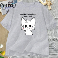 Boykisser Funny Furry Meme Graphic T Shirts Cotton Bisexual LGBTQ Pride T-shirt Csaual Kissing Boys Tee Shirt Clothing