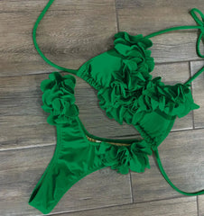 2025 New Summer New Sexy Petal Push Up Backless Bikini Set Women Fashion Flower Ruffles Bikini Lady Solid Beachwear Bathing Suit