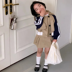 Children Clothing Set Girls Korean Style 2024 New Fashionable Spring and Autumn Suits Girls Baby Coat Short Skirt Two Piece Set