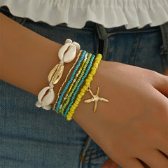 7Pcs Bohemian Style Starfish Shell Hand Woven Bracelet For Women Girls Fashion Beaded Bracelet Summer Beach Vacation Accessories
