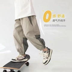 2024 New Boy Pants Korean High Street Fashion Trousers Color Block Thin Sports Pants Casual Children's Clothing Kids Sweatpants