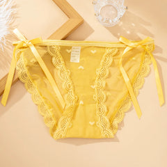 תחתוני נשים סקסיים מבד תחרה, עדינים, רכים ונוחים, אופנתיים, עם רשת, פפיון וגזרה נמוכה.