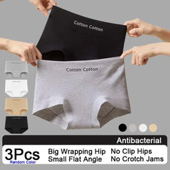 3Pcs Breathable Comfortable Simple Briefs Mid Waist Panties Seamless Underwear Cotton Crotch Underwear for Women Lady