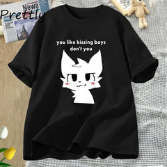 Boykisser Funny Furry Meme Graphic T Shirts Cotton Bisexual LGBTQ Pride T-shirt Csaual Kissing Boys Tee Shirt Clothing