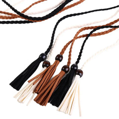 Waistbands Accessories Wooden Bead Thin Belts Bohemian Women Waist Chain Braided Tassel Belt Ethnic Style Belts Waist Rope