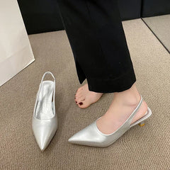 Fashion Female Shoes 2025 New Women's Pumps Solid Color Simple Mid Heel Shoes Sexy Pointed Toe Slingback Elegant Dress Shoes