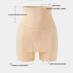 Damen-Shorts mit hohem Bund | Nahtlose Unterwäsche aus Eisseide | Figurformende Unterwäsche mit Bauchkontrolle | Doppellagige Sicherheitshose | Atmungsaktives Material