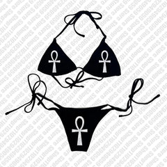 Bikini-Set im Y2K-Stil mit Buchstabenprint, sexy String-Badeanzug, zweiteiliger Badeanzug, Punk-Gothic-Mode, Damen-Bademode der 2000er, Emo-Girls