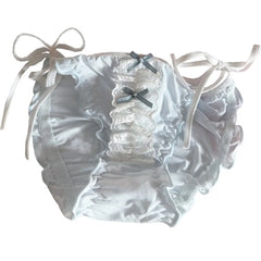 Women Underwear Japan Style Ruffle Cut Low Waist Lace Up Panties Sexy Lace Up Sweet Double Dow Breathable Soft Ice Silk Brief