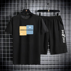 חליפות גברים אופנתיות סט מכנסיים קצרים לקיץ לגברים תלבושת ספורט סטודנטים חולצת טי עם שרוולים קצרים סט 2 חלקים אימוניות גברים בגדי גברים קז'ואל