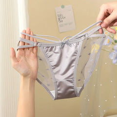 Damen Satin Glatte Sexy Spitze Transparent Nahtlose Elastische Unterwäsche Niedlich Lieblich Süß Atmungsaktive Höschen mit gekreuzten Trägern