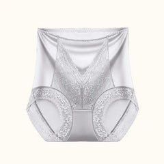 Damen-Slips mit hohem Bund aus Eisseidenspitze, sexy, atmungsaktiv, luxuriöse, nahtlose Satin-Unterwäsche, Po-bedeckend, Damen-Dessous