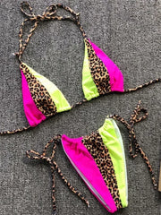 Zebra Print Halter micro Bikini 2025 women Bandeau String Swimsuit Female swimwear Neon Shiny bikini set Leopard Bathing Suit