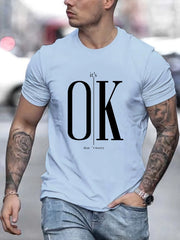 Men's Summer Loose Fit OK Printed T-shirt Tops Cool Design Street Short Sleeve Top Tee Clothing
