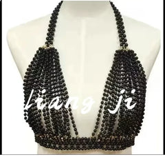 Sexy Accessories Women Bikini Pearl Chest chain Body Chain Jewelry Totally Hand-made Bra Fringed For Beach Nightclub Waist Chain