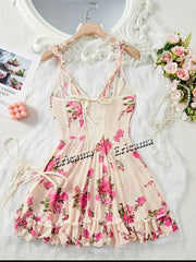 Women's Underwear Sexy Bra And Panties Sets Lace Ruffle Trim Lingerie Set Deep V Slip Dress Thong Women's Sexy Lingerie