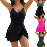2025 New Pure Color V-Neck Bikini Swimwear Sexy One-Piece Women's Fashionable Slimming Cross-Border Swimsuit Ensemble