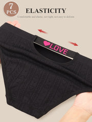 7-Pack of Women's Underwear, Seamless Underwear, Low-Waisted, Seamless, Fashionable Contrasting Colors, Comfortable Fit, Black U