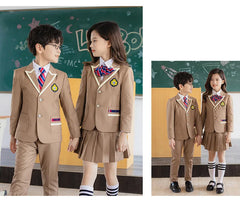 Boys School Uniform Girls Jacket Khaki Skirt Shirt Tie Suits Kids Formal Dress Tuxedo Toddler Clothes Sets Child Student Outfits