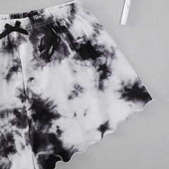 Sleepwear Women Pajamas Sets Sexy Lingerie Cute Tie-dyed Print Sleeveless O-Neck Thin Tops with Shorts Set Nightwear Underwear