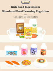 Spielküchenzubehör für Kinder, Spielset mit Küchenlebensmitteln, Töpfen, Milchkannen, Brot und Gabel für Kinder ab 3 Jahren, Jungen und Mädchen