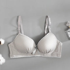 Japanese Underwear Female Small Breasts Gathered Thin Section Underwear Comfortable Breathable Girls Plaid Bra
