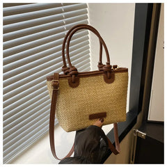 תיק כתף קש קלוע לנשים לחופשת קיץ וחוף הים, בעיצוב פשוט ליום-יום, תיק דלי קטן לנשים, מתאים לנסיעות, תיק קרוסבודי