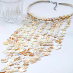Fashion Accessories, Women's Summer Beach Style Handmade Bead Necklace with Shell Tassel Multi-layered Collarbone Chain