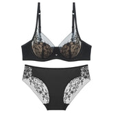 Luxuriöses Damen-Dessous-Set: Sexy Unterwäsche mit Spitzenstickerei, französischer Push-up-BH mit dünnen Cups, atmungsaktives Sommer-Mesh-Dessous-Set