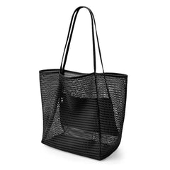 Women's Foldable Beach Tote Bag with Mesh Handheld Single Shoulder Bag for Summer Outdoor Travel Shopping Bag