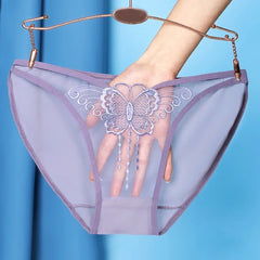 Women Sexy Underwear Lace Mesh See-through Comfortable Briefs Lace Butterfly Embroidery Breathable Low Waist Underpants