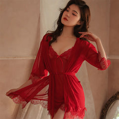 Summer Women Lace Underwear Sleepwear Pajamas Suit Sexy Lingerie Soft Elastic Nightdress Lady Homewear Nightgown Loose Nightwear