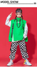 Kid Hip Hop Clothing Sleeveless Jacket Top Streetwear Checkered Tactical Cargo Jogger Pants for Girls Boys Dance Costume Clothes