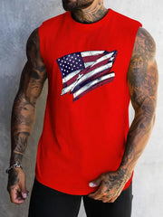 Summer Men's Simple American Flag Printed Sleeveless Round Neck Vest Daily Sports Fitness Fashion Sleeveless Clothing S-5XL