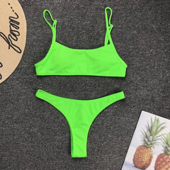Neon Hot Pink Micro Bikini Push Up Swimsuit Women Padded Summer Beach Wear Bathing Suit Mujer Thong Swimwear Biquini Brazilian