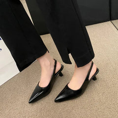 Fashion Female Shoes 2025 New Women's Pumps Solid Color Simple Mid Heel Shoes Sexy Pointed Toe Slingback Elegant Dress Shoes