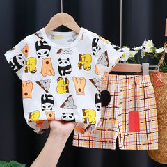 Kinderkleidungsset für Babys (Jungen/Mädchen): T-Shirt + Shorts, Sommerkleidung aus Baumwolle, lässiger Cartoon-Trainingsanzug für Jungen, Kinder-Babykleidungsset