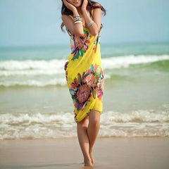 Summer Women Beach Bikini Cover Up Printed Pareo Chiffon Wrap Skirt Sarong Scarf Beachwear Bathing Suit Beach Dress Swimsuits