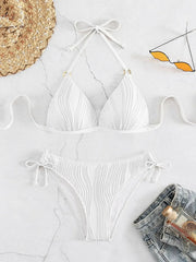 Sexy Bikini 2025 Women White Black Lace Up Backless Padded Micro Swimsuit Push Up Beach Bathing Suit Tie Side Thong Swimwear