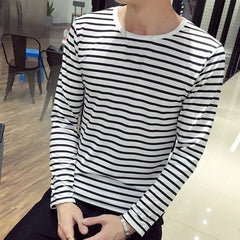Striped T-shirt Men Long Sleeve Pullover Trendy Black White Striped Tops for Men Harajuku Casual Base Shirt Undershirt