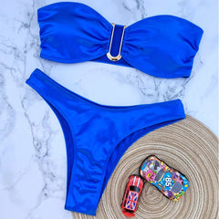 12 Color 2024 New Sexy Bandeau Bikini Women Swimwear Female Swimsuit Two-pieces Bikini Set Padded Bather Bathing Suit Swim