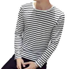 Striped T-shirt Men Long Sleeve Pullover Trendy Black White Striped Tops for Men Harajuku Casual Base Shirt Undershirt