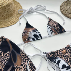 Leopard Print Women's Three Piece Swimsuit Skirt Sexy Swimwear Halter String Triangle Bikini Sets Inspired Designer Resortwear