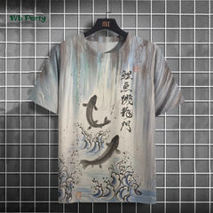 Fashionable men's T-shirt with ink painting print short sleeved T-shirt oversized casual top summer men's daily outdoor clothing